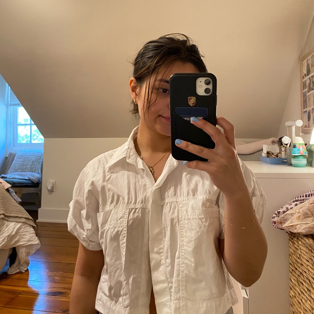 zara cropped button up top